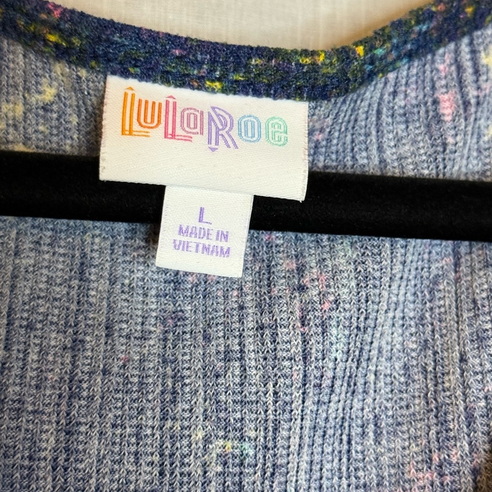 LuLaRoe Blue and Pink Knit Rachel Top - Picture 3 of 5